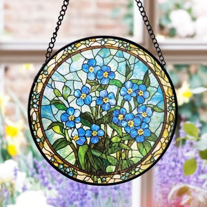 Forget-Me-Not Stained Glass Suncatcher, Floral Window Art, Blue Flower Decor, Mother’s Day Gift, Nature-Inspired Home Accent