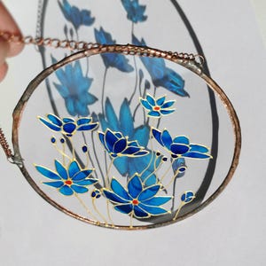 Blue Wildflower Stained Glass Suncatcher: Handmade Floral Window Art