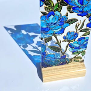 Hand Painted Blue Flower Suncatcher: Botanical Window Decor