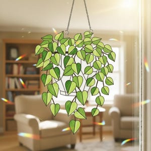 Green Plant Acrylic Suncatcher: Trailing Vines Holographic Decor For Plant Lovers