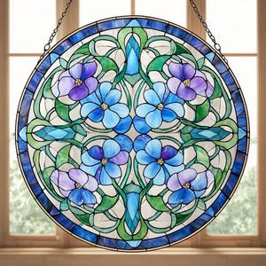 Wildflower Stained Glass Art, Botanical Window Hanging,  Blue Flower Suncatcher, Floral Window Hanging Decoration