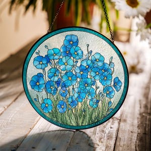 Blue Wildflower Stained Glass Suncatcher, Floral Window Hanging Decor, Botanical Sun Catcher Gift, Spring Garden Lover Home Accent