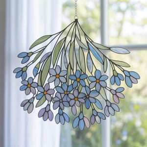 Blue Floral Window Hanging, Handmade Flower Suncatcher, Botanical Boho Home Decor, Nature Inspired Gift