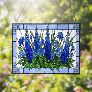Glass Suncatcher: Blue Wildflower Window Hanging