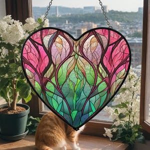 Tree Of Life Heart Stained Glass Suncatcher, Abstract Window Garden Decoration, Botanical Art Keepsake, Symmetrical Aesthetics Gift For Her