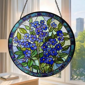 Blue Wildflower Glass Suncatcher, Botanical Window Hanging, Forget Me Not Glass Suncatcher, Spring Home Decor,Gift for Mom,Blue Floral Decor