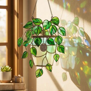 Trailing Plant Suncatcher Resin Suncatcher, Window Decor, Green Leaves Hanging, Boho Cottagecore, Aesthetic Botanical Wall Art Gift