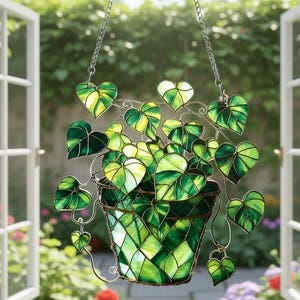 Green Leaf Light Acrylic Suncatcher, Window Or Door Hanging, Handmade Plant Themed Decor For Garden And Patio